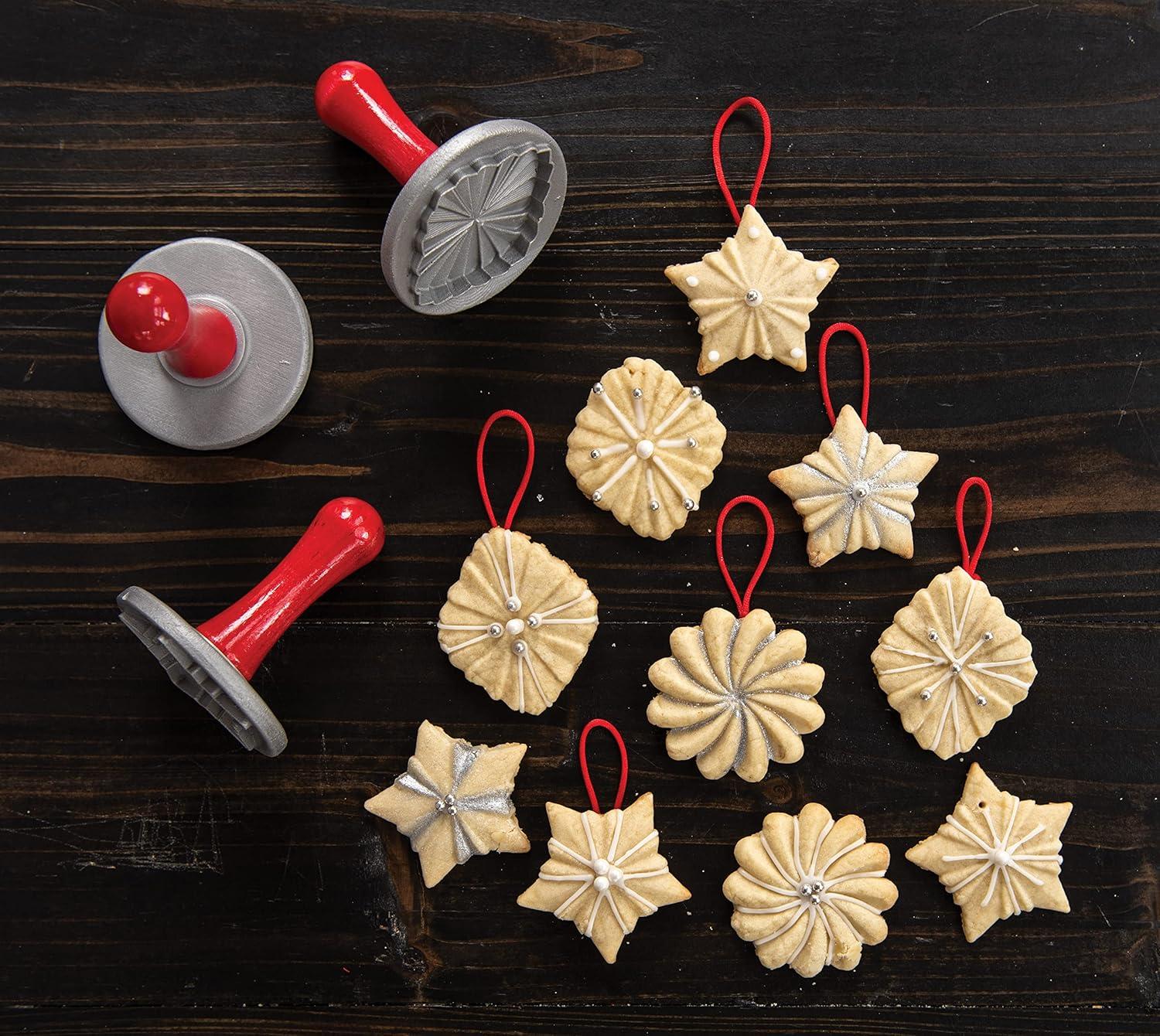 imageNordic Ware 01236 Yuletide Cast Cookie Stamps 3inch rounds SilverPretty Pleated