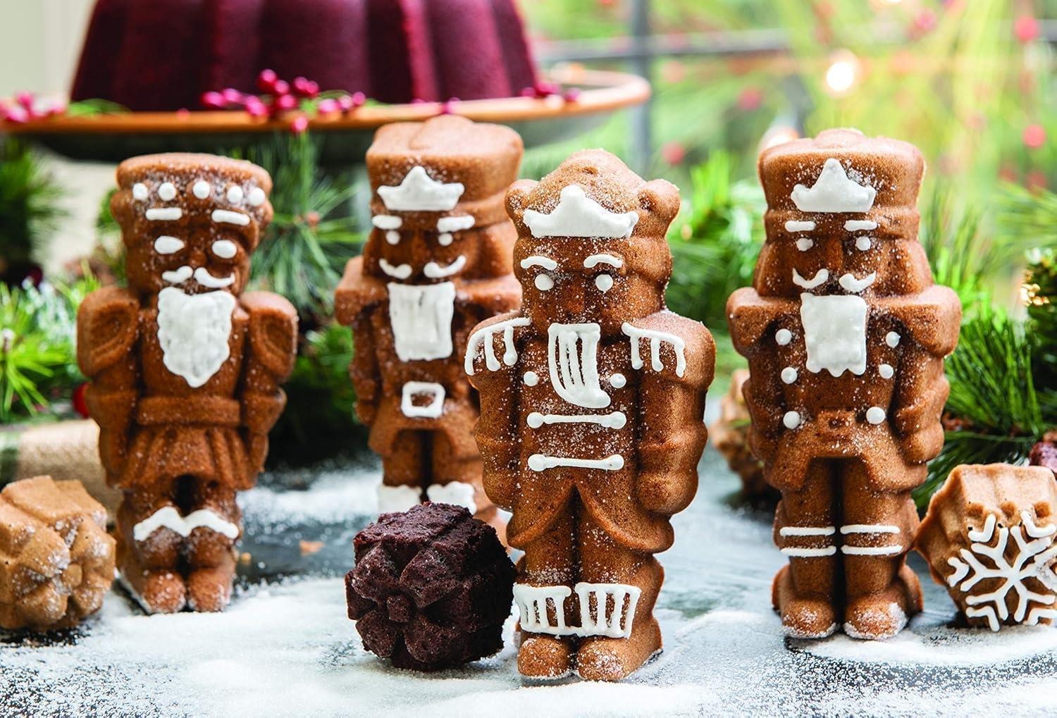 imageNordic Ware Nutcracker Sweets Cast Cakelet Pan 6 Cup Capacity Silver