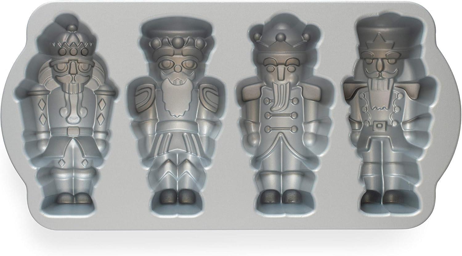imageNordic Ware Nutcracker Sweets Cast Cakelet Pan 6 Cup Capacity Silver