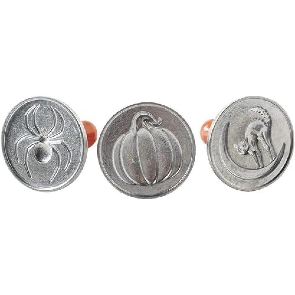 imageNordic Ware 01236 Yuletide Cast Cookie Stamps 3inch rounds SilverSpooky