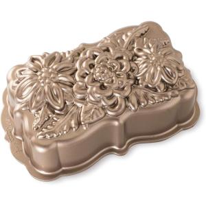 imageNordic Ware Wildflower Heart Bundt 6 Cup ToffeeLoaf Pan  6Cup  Toffee