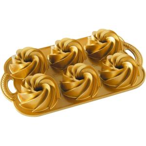 imageNordic Ware Heritage Bundtlette Cake Pan Metallic SilverGold