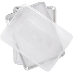 imageNordic Ware Naturals 3 Piece Set  USA Made Aluminum Commercial Quality Sheet Pan for Baking or Roasting Encapsulated Galvanized Steel Rim Prevents Warping Half Sheet Jelly Roll and Quarter Sheet2pk Half  Lid