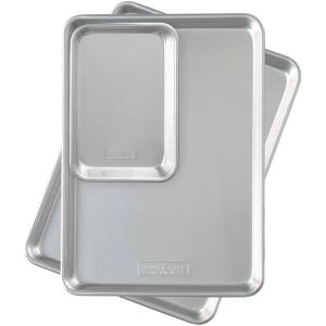 imageNordic Ware Naturals 3 Piece Set  USA Made Aluminum Commercial Quality Sheet Pan for Baking or Roasting Encapsulated Galvanized Steel Rim Prevents Warping Half Sheet Jelly Roll and Quarter Sheet2pk Half  18 Sheet