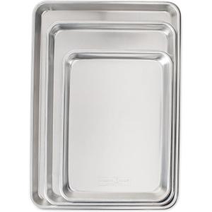 imageNordic Ware Naturals 3 Piece Set  USA Made Aluminum Commercial Quality Sheet Pan for Baking or Roasting Encapsulated Galvanized Steel Rim Prevents Warping Half Sheet Jelly Roll and Quarter Sheet3Piece Pan Set