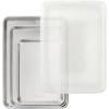 imageNordic Ware Naturals 4 Piece Set  USA Made Aluminum Commercial Quality Pans for Baking or Roasting Encapsulated Galvanized Steel Rim Prevents Warping Quarter Sheet Jelly Roll Half Sheet with Lid