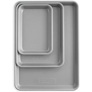 imageNordic Ware Brilliant Nonstick Aluminum 3Piece Baking Sheet Set  Includes Half Sheet Quarter Sheet and Eighth Sheet