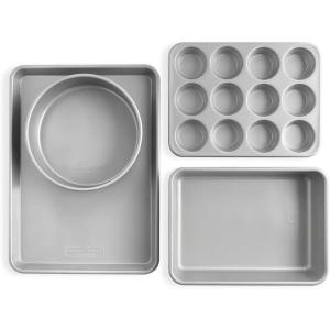 imageNordic Ware Brilliant Nonstick Aluminum 4Piece Essential Baking Set  Includes Half Sheet 9 x 13Inch Baking Pan 9Inch Round Pan and Muffin Pan